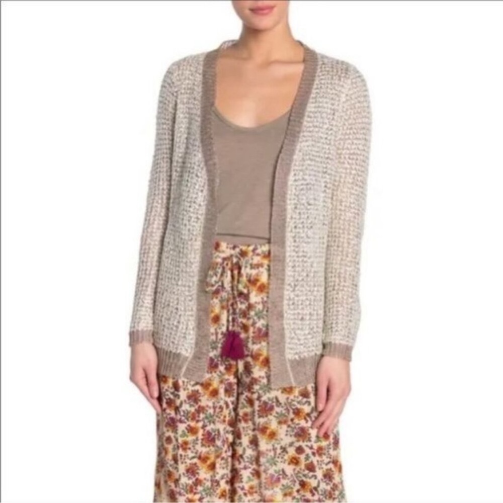 Raga Veda Open Front Cardigan Light Weight Sweater Cardigan Gold metallic cream